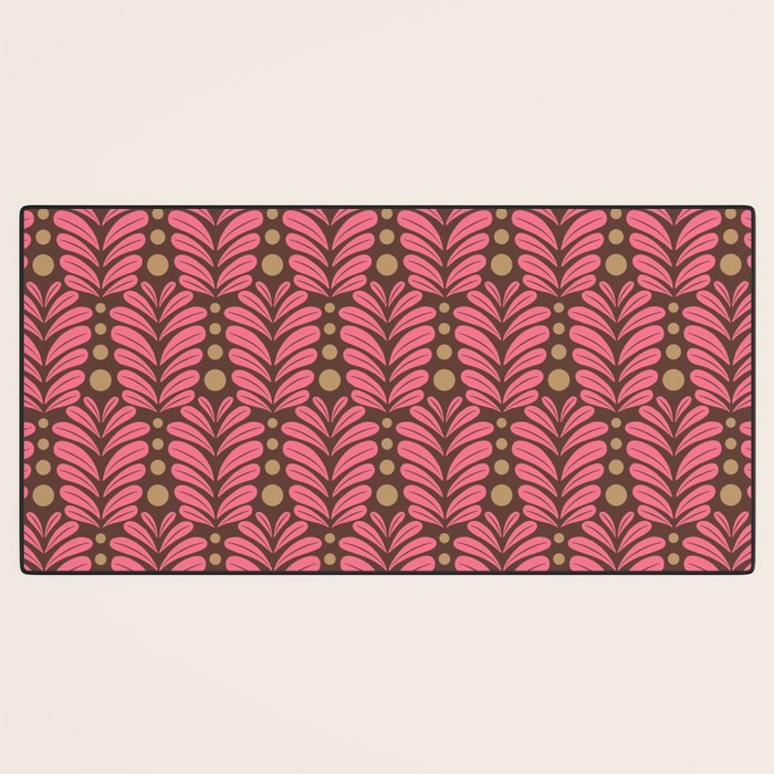 Pink and Brown Botanical Scalloped Art Deco Pattern Desk Mat Gallery Image 3