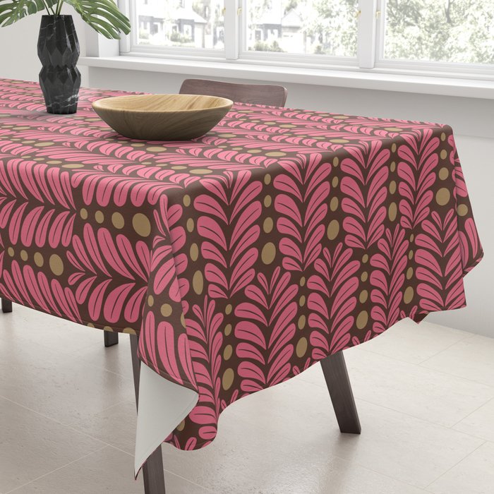 Pink and Brown Botanical Scalloped Art Deco Pattern Tablecloth Gallery Image 3