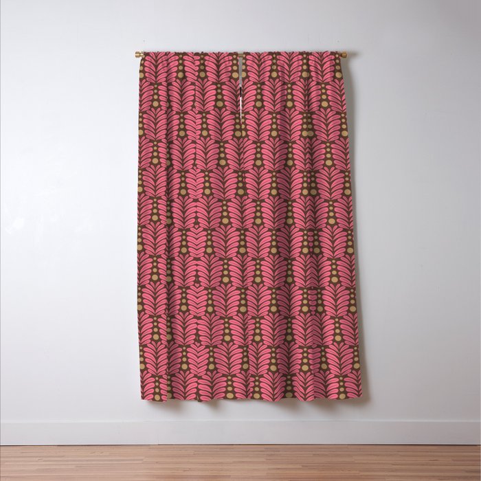 Pink and Brown Botanical Scalloped Art Deco Pattern Window Curtain Gallery Image 3