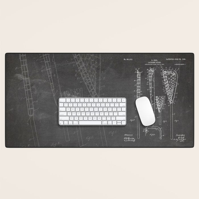 Lacrosse Stick Patent - Lacrosse Player Art - Black Chalkboard Desk Mat Gallery Image 1