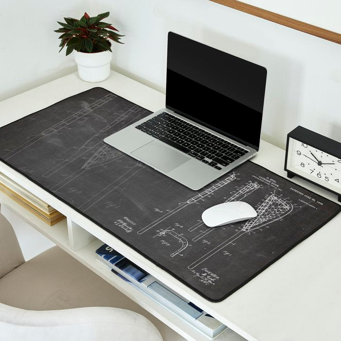 Lacrosse Stick Patent - Lacrosse Player Art - Black Chalkboard Desk Mat Gallery Image 2
