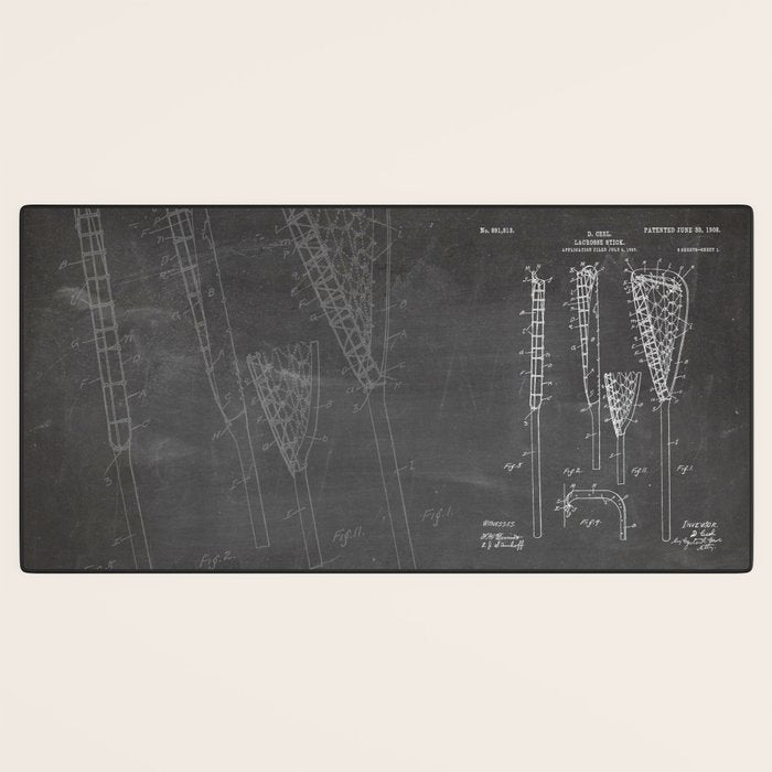 Lacrosse Stick Patent - Lacrosse Player Art - Black Chalkboard Desk Mat Gallery Image 3
