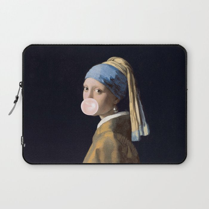 Girl with Pearl Earing Blowing Gum Laptop Sleeve Gallery Image 1