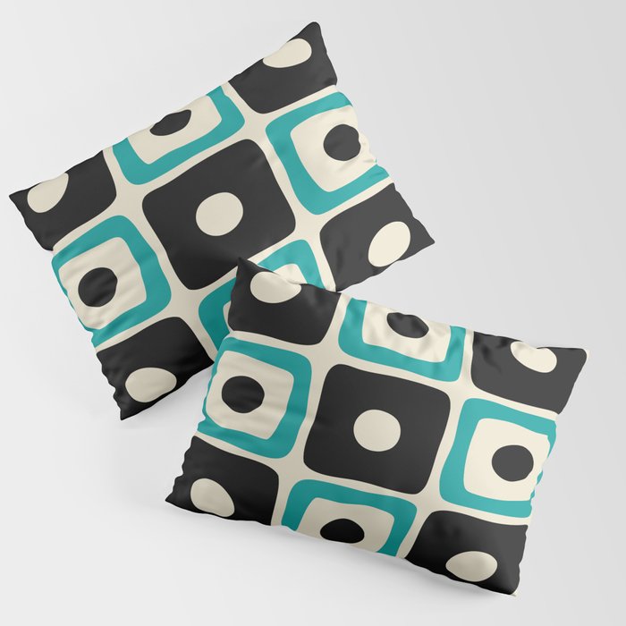 Mid Century Modern Square Dot Pattern 593 Black and Turquoise Pillow Sham Gallery Image 3
