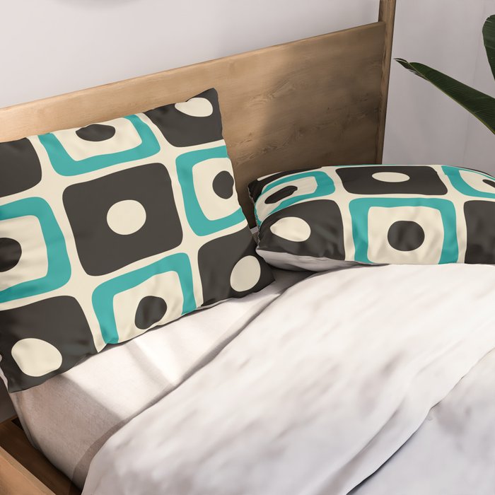 Mid Century Modern Square Dot Pattern 593 Black and Turquoise Pillow Sham Gallery Image 2