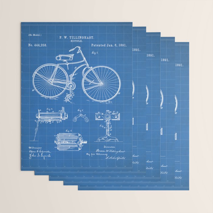 Bicycle Patent - Cyclling Art - Blueprint Wrapping Paper Gallery Image 3