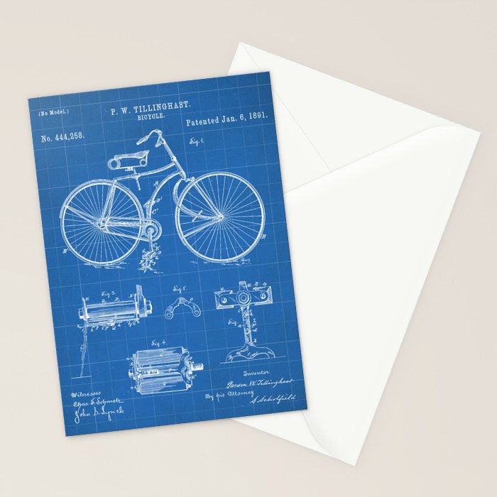Bicycle Patent - Cyclling Art - Blueprint Stationery Card Gallery Image 2