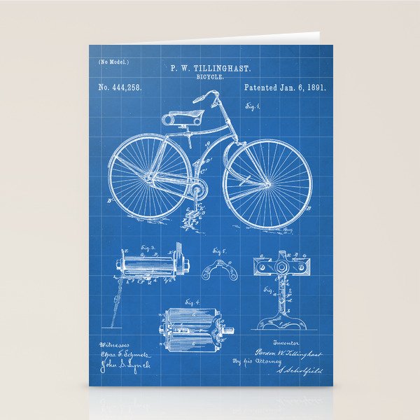 Bicycle Patent - Cyclling Art - Blueprint Stationery Card Gallery Image 2