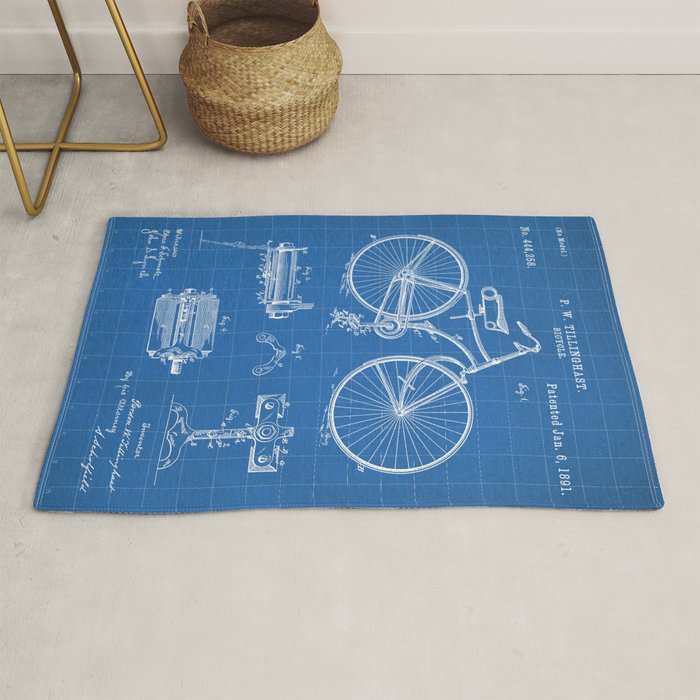 Bicycle Patent - Cyclling Art - Blueprint Rug Gallery Image 1
