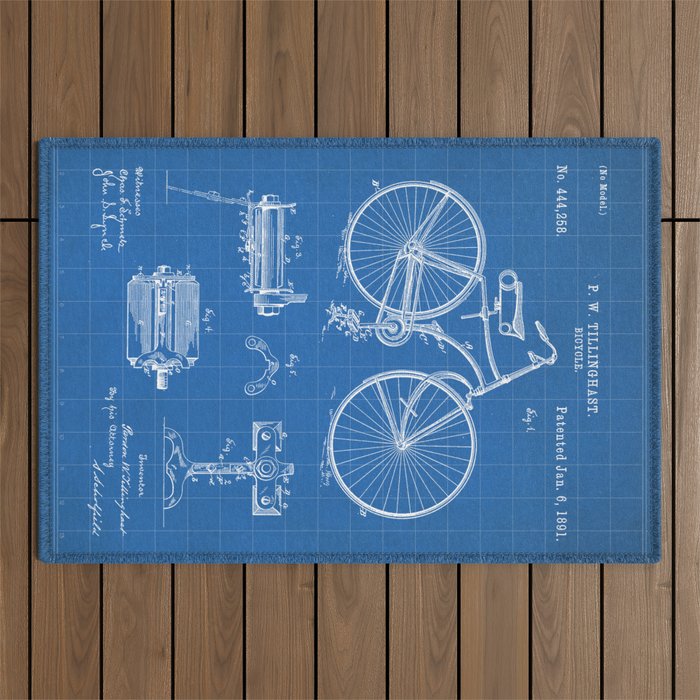 Bicycle Patent - Cyclling Art - Blueprint Outdoor Rug Gallery Image 1