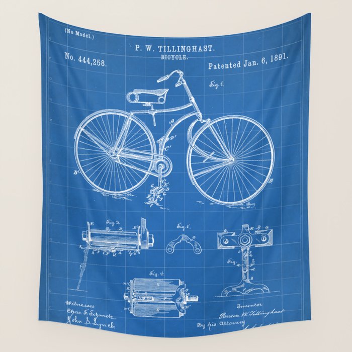 Bicycle Patent - Cyclling Art - Blueprint Wall Tapestry Gallery Image 4