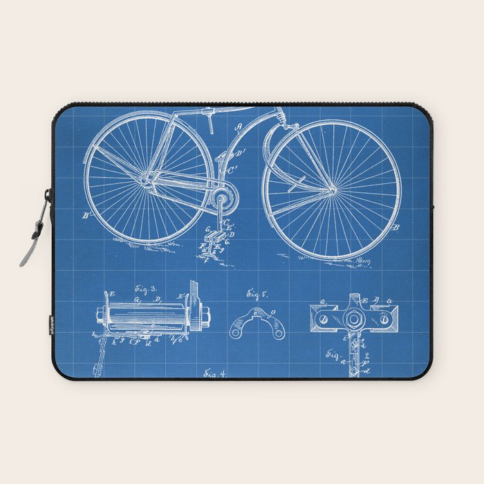 Bicycle Patent - Cyclling Art - Blueprint Laptop Sleeve Gallery Image 1