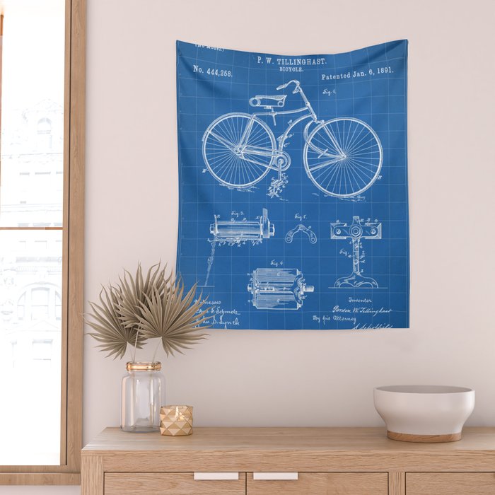 Bicycle Patent - Cyclling Art - Blueprint Wall Tapestry Gallery Image 2