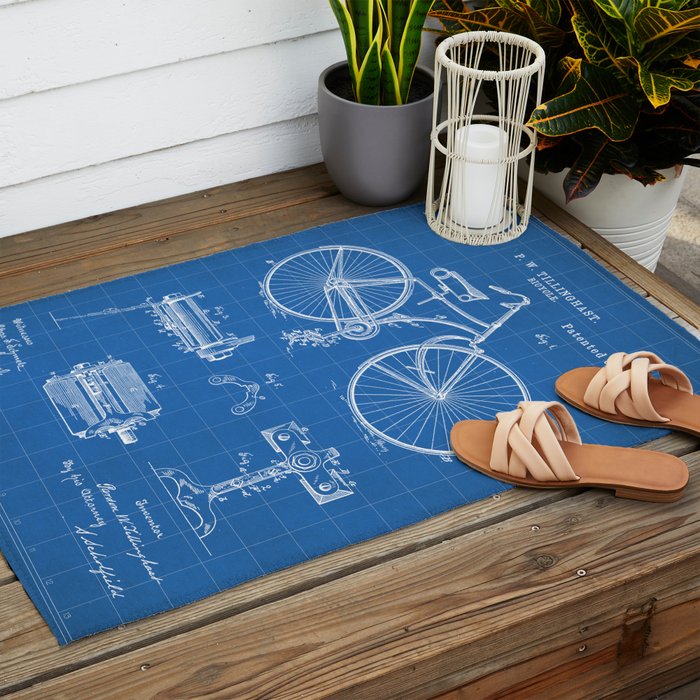 Bicycle Patent - Cyclling Art - Blueprint Outdoor Rug Gallery Image 2