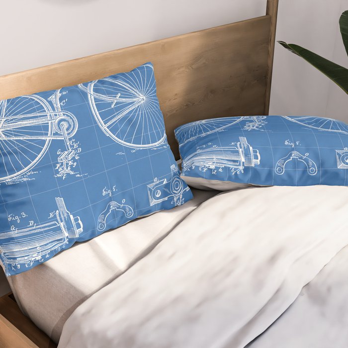 Bicycle Patent - Cyclling Art - Blueprint Pillow Sham Gallery Image 2