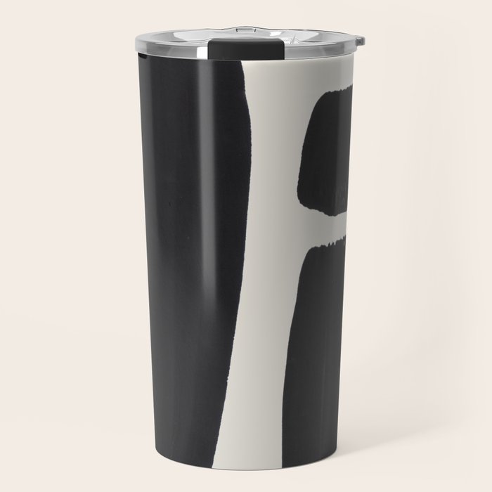 Mid Century Modern Minimalist Abstract Art Brush Strokes Black & White Ink Art Square Shapes Travel Mug Gallery Image 1