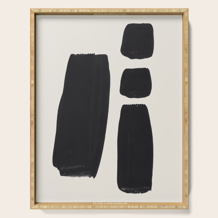Mid Century Modern Minimalist Abstract Art Brush Strokes Black & White Ink Art Square Shapes Serving Tray Gallery Image 1