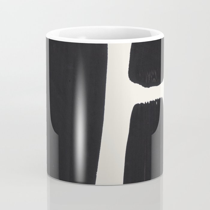 Mid Century Modern Minimalist Abstract Art Brush Strokes Black & White Ink Art Square Shapes Coffee Mug Gallery Image 4