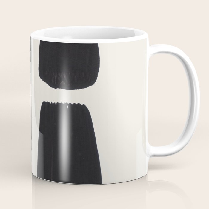 Mid Century Modern Minimalist Abstract Art Brush Strokes Black & White Ink Art Square Shapes Coffee Mug Gallery Image 1
