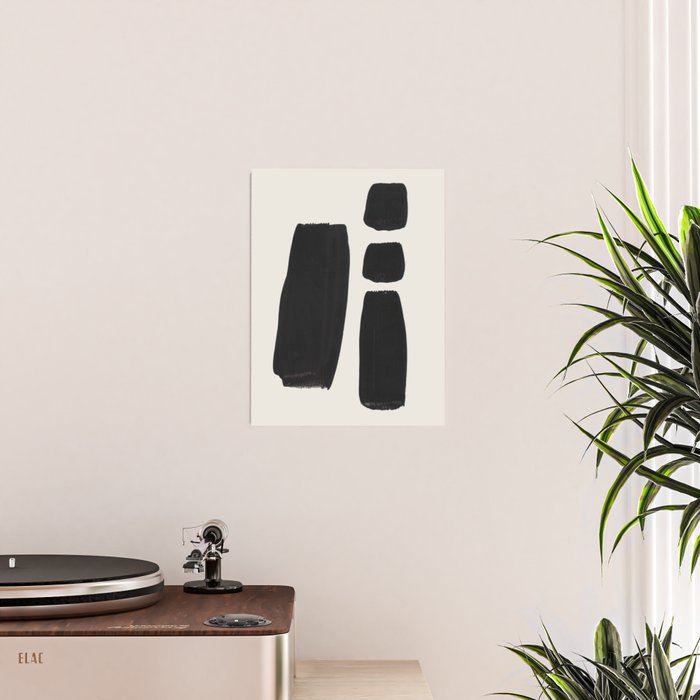 Mid Century Modern Minimalist Abstract Art Brush Strokes Black & White Ink Art Square Shapes Poster Gallery Image 2