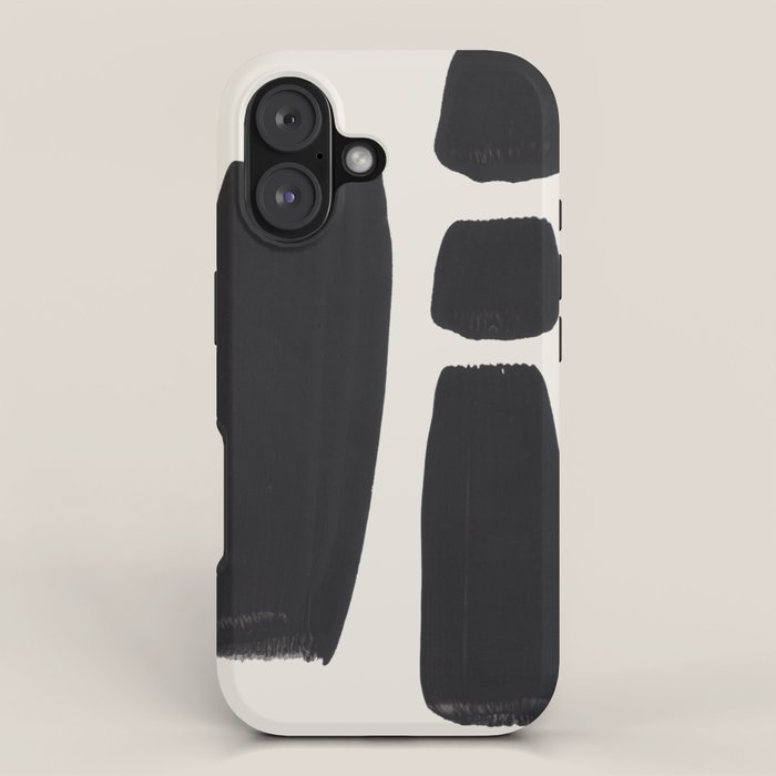 Mid Century Modern Minimalist Abstract Art Brush Strokes Black & White Ink Art Square Shapes iPhone Case Gallery Image 1