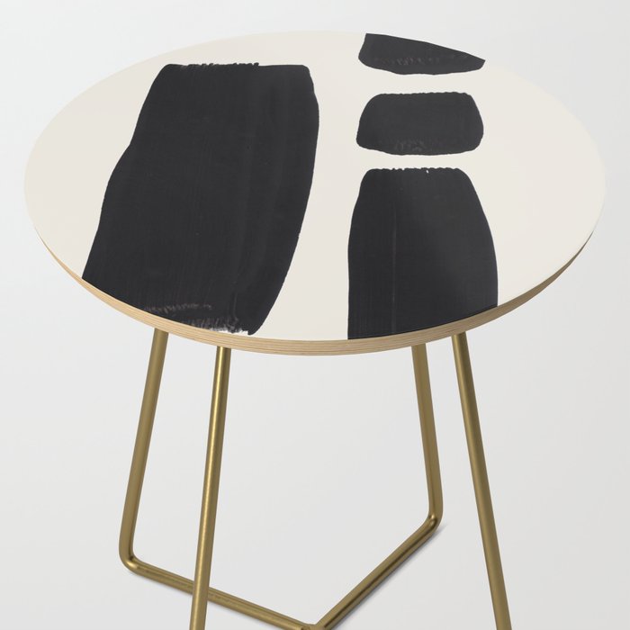 Mid Century Modern Minimalist Abstract Art Brush Strokes Black & White Ink Art Square Shapes Side Table Gallery Image 2