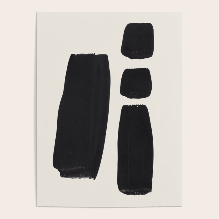 Mid Century Modern Minimalist Abstract Art Brush Strokes Black & White Ink Art Square Shapes Poster Gallery Image 4