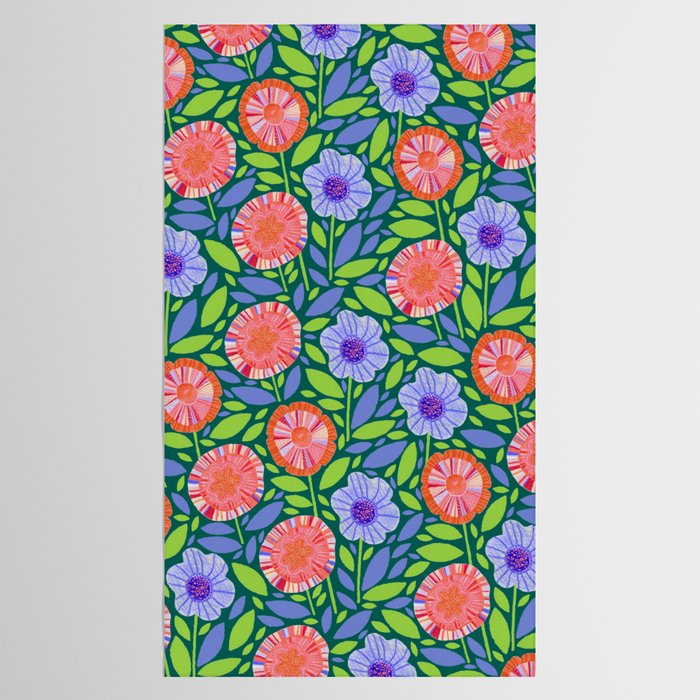 Folk Floral Blossoms in Turquoise Tablecloth Gallery Image 2