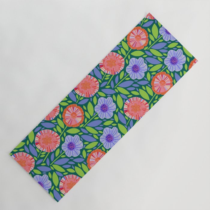 Folk Floral Blossoms in Turquoise Yoga Mat Gallery Image 1
