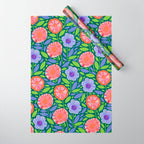 Folk Floral Blossoms in Turquoise Wrapping Paper Gallery Image 1
