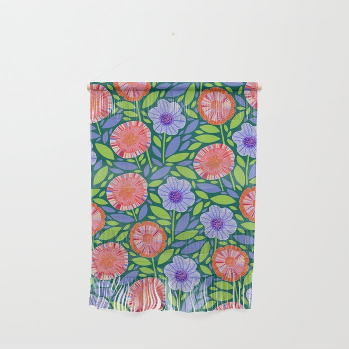 Folk Floral Blossoms in Turquoise Wall Hanging Gallery Image 1