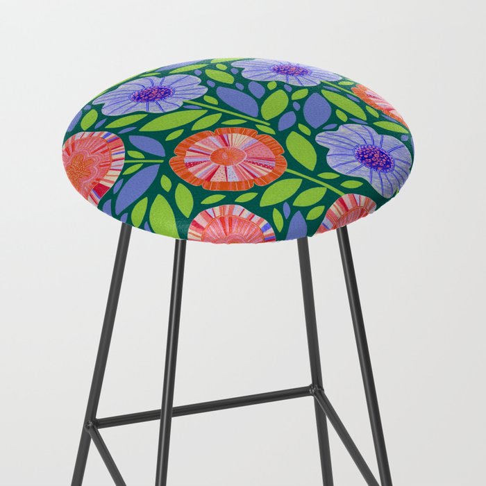 Folk Floral Blossoms in Turquoise Stool Gallery Image 2