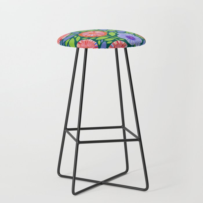 Folk Floral Blossoms in Turquoise Stool Gallery Image 1