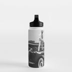 Golfer Teeing Off on Top of Car, Black and White, Old Photo, Vintage Golf Art Water Bottle Gallery Image 3