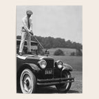 Golfer Teeing Off on Top of Car, Black and White, Old Photo, Vintage Golf Art Poster Gallery Image 4