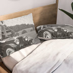 Golfer Teeing Off on Top of Car, Black and White, Old Photo, Vintage Golf Art Pillow Sham Gallery Image 2