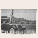 Golfer Teeing Off on Top of Car, Black and White, Old Photo, Vintage Golf Art Wall Hanging Gallery Image 1