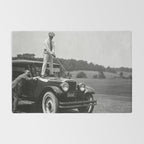 Golfer Teeing Off on Top of Car, Black and White, Old Photo, Vintage Golf Art Rug Gallery Image 2