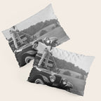 Golfer Teeing Off on Top of Car, Black and White, Old Photo, Vintage Golf Art Pillow Sham Gallery Image 3
