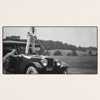 Golfer Teeing Off on Top of Car, Black and White, Old Photo, Vintage Golf Art Desk Mat Gallery Image 3