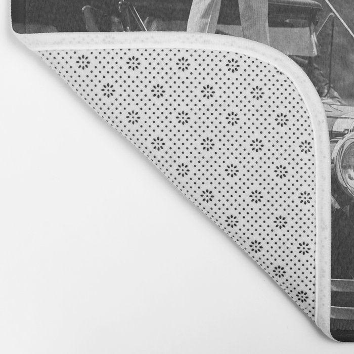 Golfer Teeing Off on Top of Car, Black and White, Old Photo, Vintage Golf Art Bath Mat Gallery Image 2