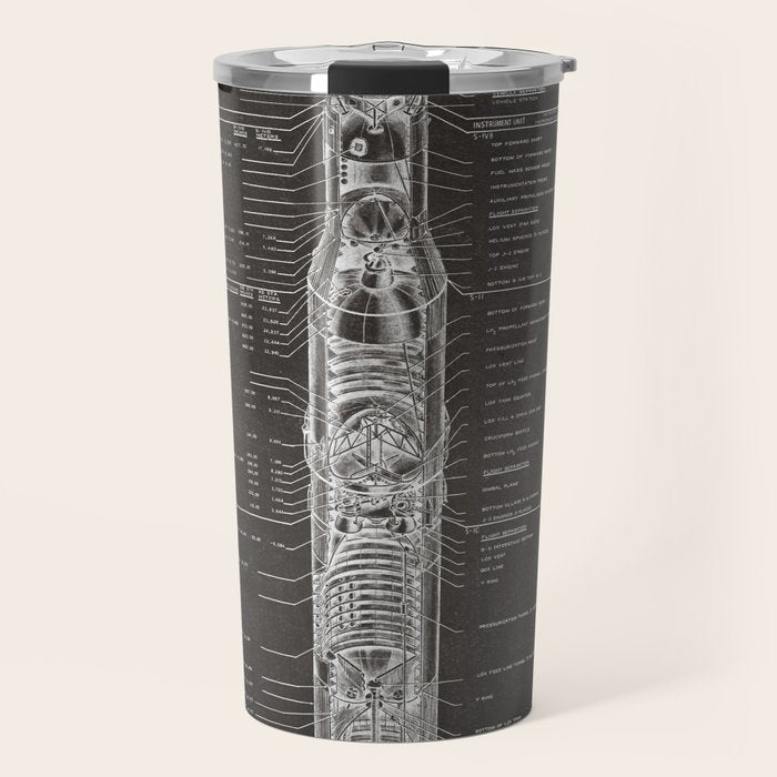 Apollo 11 Saturn V Blueprint in High Resolution (black) Travel Mug Gallery Image 1