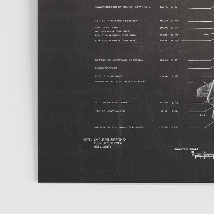 Apollo 11 Saturn V Blueprint in High Resolution (black) Poster Gallery Image 3