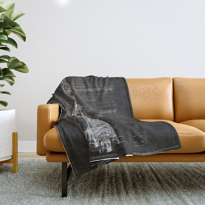 Apollo 11 Saturn V Blueprint in High Resolution (black) Throw Blanket Gallery Image 1