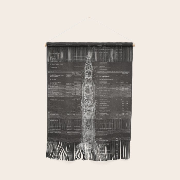 Apollo 11 Saturn V Blueprint in High Resolution (black) Wall Hanging Gallery Image 1