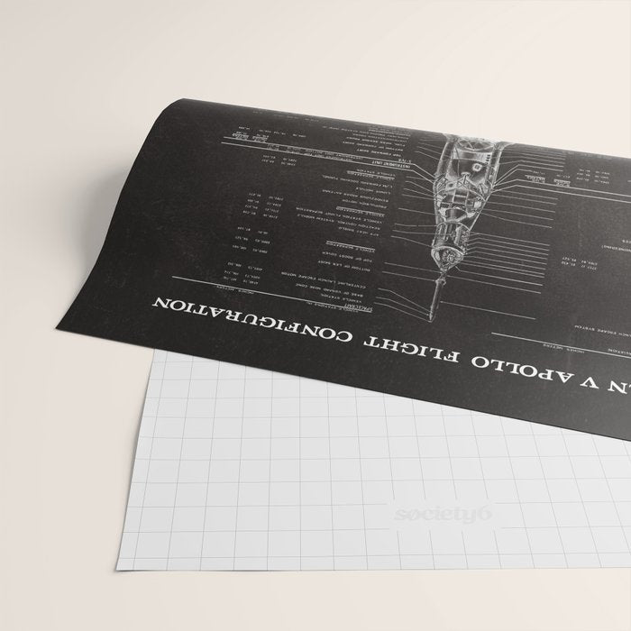 Apollo 11 Saturn V Blueprint in High Resolution (black) Wrapping Paper Gallery Image 2