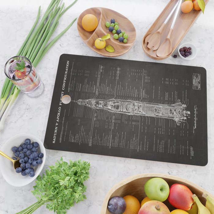 Apollo 11 Saturn V Blueprint in High Resolution (black) Cutting Board Gallery Image 2