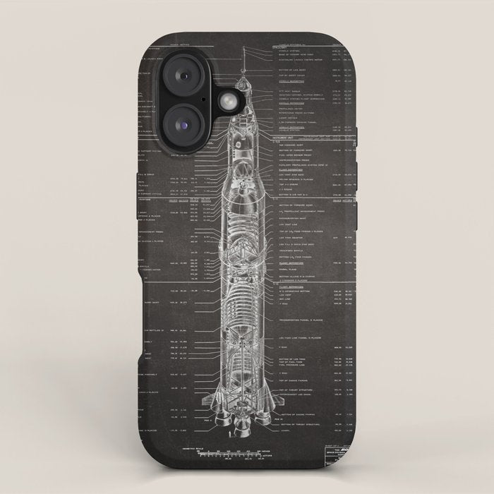 Apollo 11 Saturn V Blueprint in High Resolution (black) iPhone Case Gallery Image 1