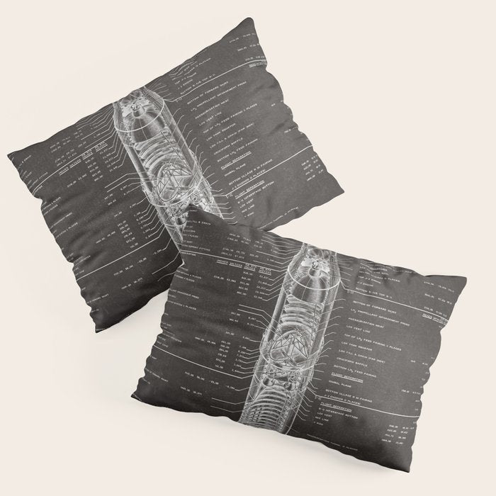 Apollo 11 Saturn V Blueprint in High Resolution (black) Pillow Sham Gallery Image 3