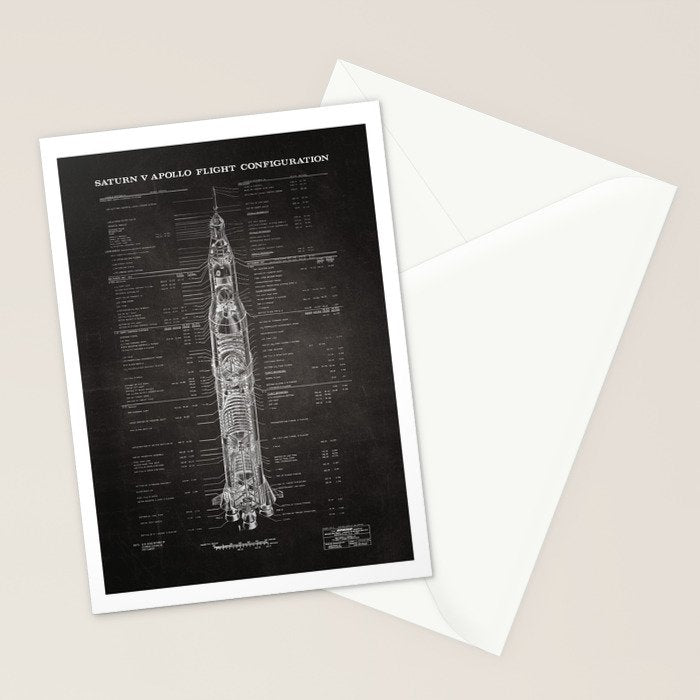 Apollo 11 Saturn V Blueprint in High Resolution (black) Stationery Card Gallery Image 2